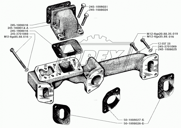 245-1008014-А Переходник L=122х108 4отв.ф10,4отв М10х1,5 к турбокомпрессору (ТКР6) ММЗ